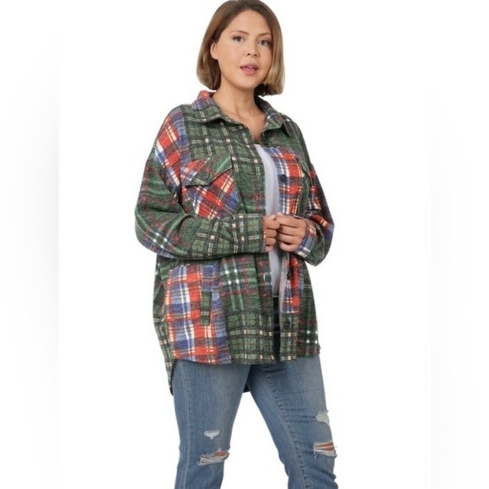 Shirt:  Zenana Plus Size Button Down Shirt - SHACKET - Picture 2 of 5